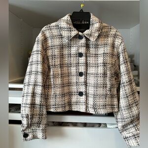 Zara Women’s Cropped Tweed Jacket Black and Cream 🍂
